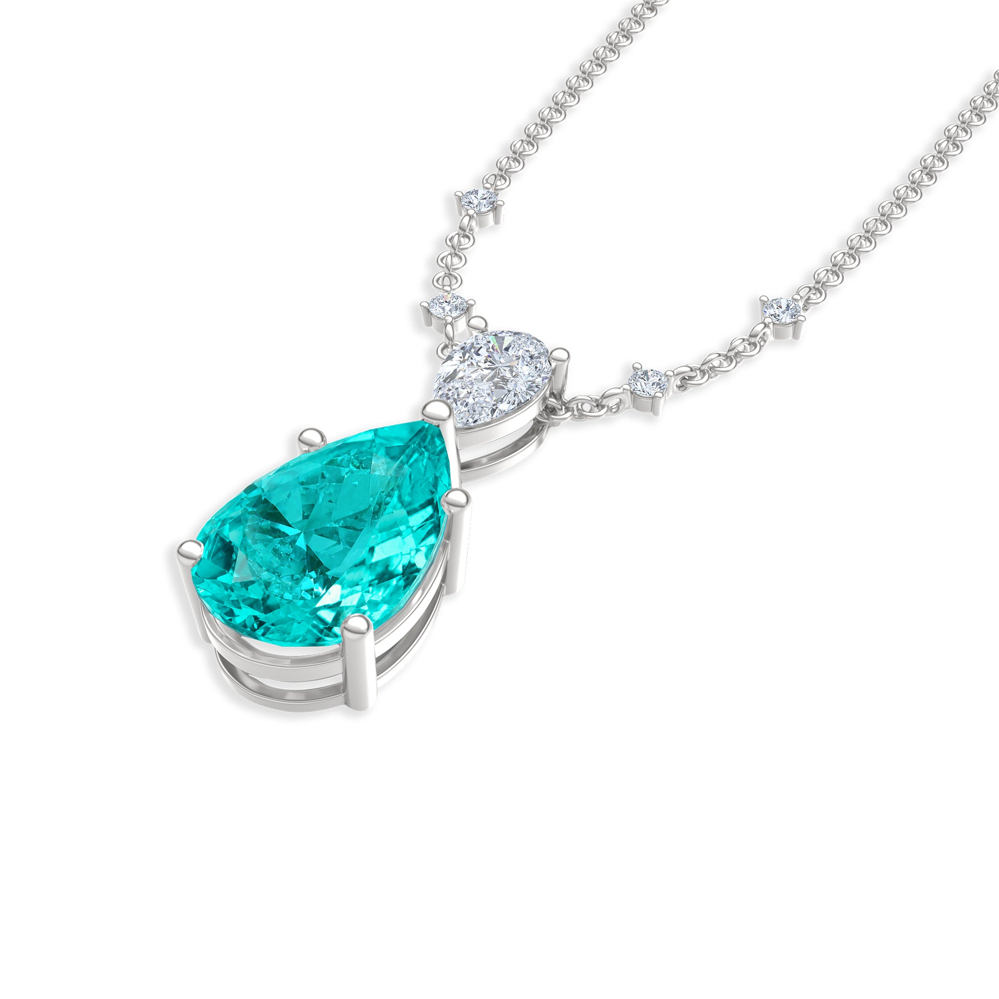 7.00ct Pear Cut Lab Paraíba YAG Solitaire Necklace in 14K White Gold