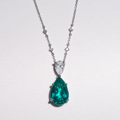 7.00ct Pear Cut Lab Paraíba YAG Solitaire Necklace in 14K White Gold