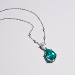 7.00ct Pear Cut Lab Paraíba YAG Solitaire Necklace in 14K White Gold