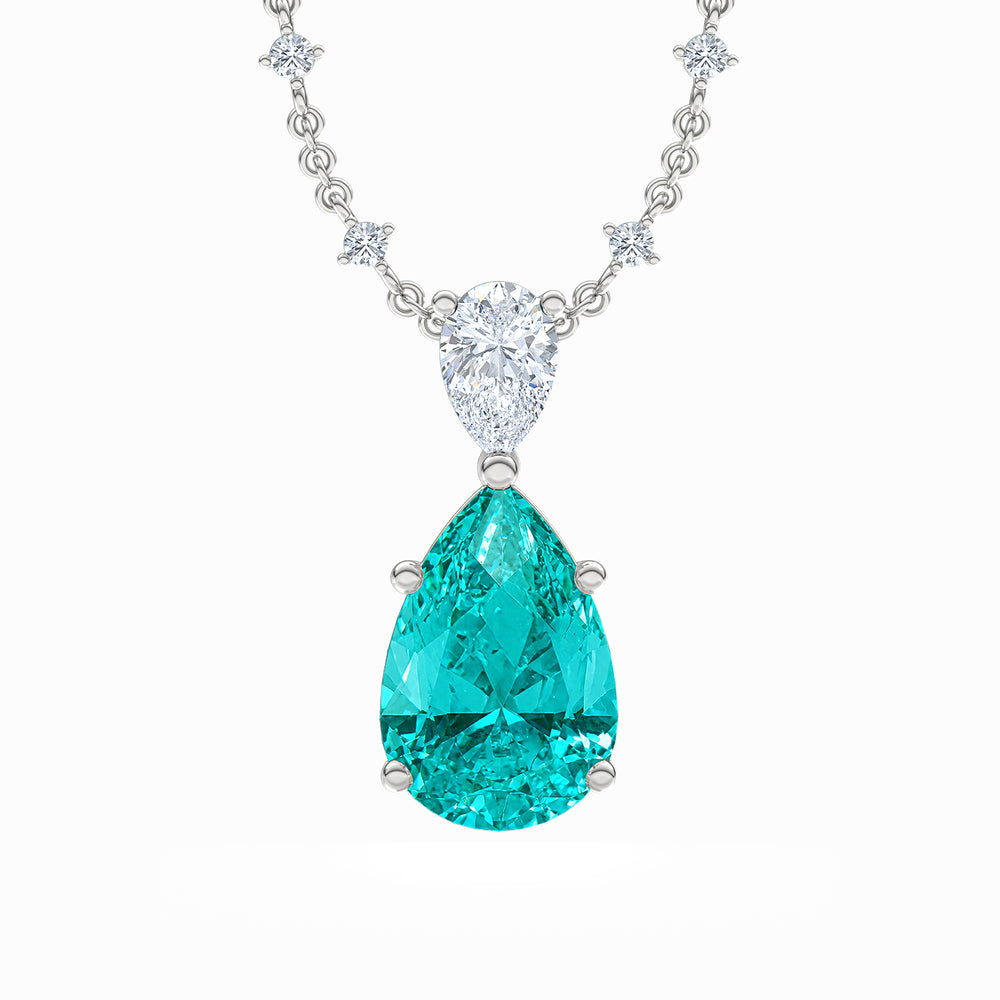 7.00ct Pear Cut Lab Paraíba YAG Solitaire Necklace in 14K White Gold