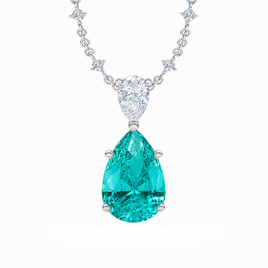 7.00ct Pear Cut Lab Paraíba YAG Solitaire Necklace in 14K White Gold