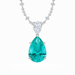 7.00ct Pear Cut Lab Paraíba YAG Solitaire Necklace in 14K White Gold
