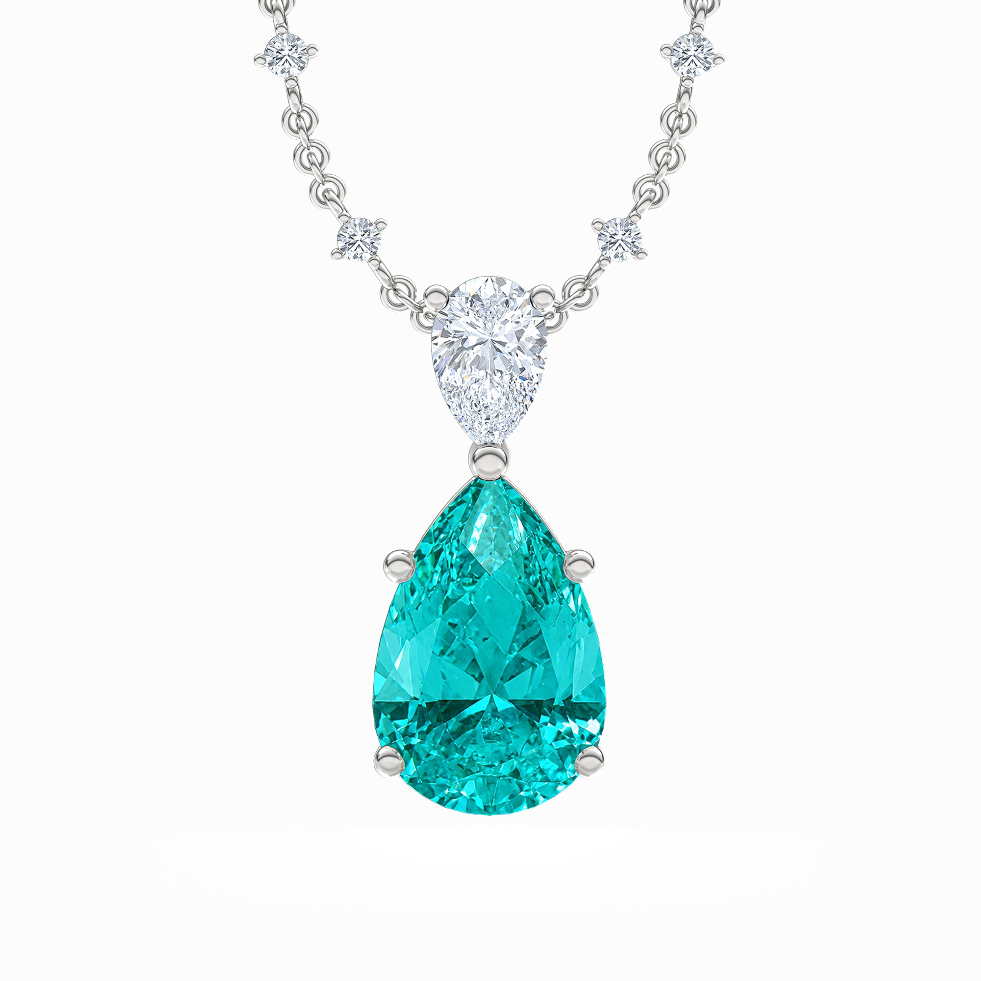 7.00ct Pear Cut Lab Paraíba YAG Solitaire Necklace in 14K White Gold