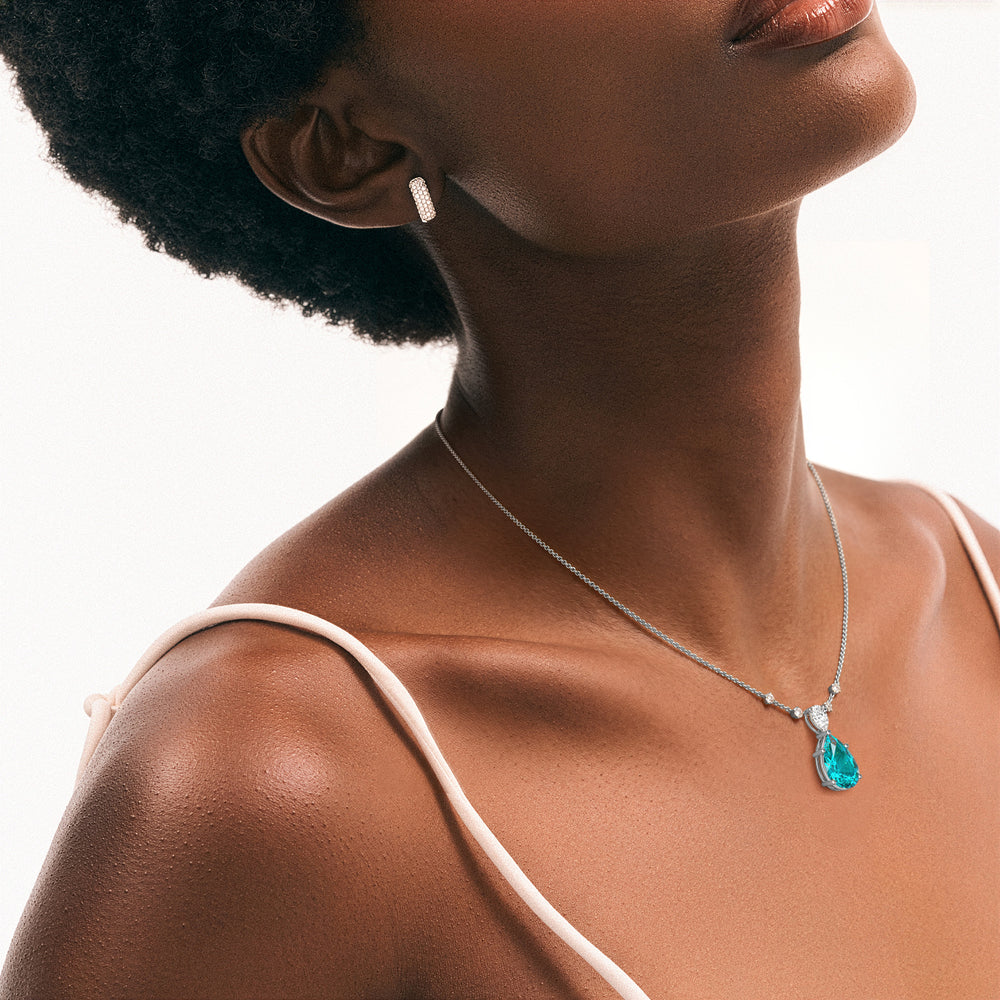 7.00ct Pear Cut Lab Paraíba YAG Solitaire Necklace in 14K White Gold