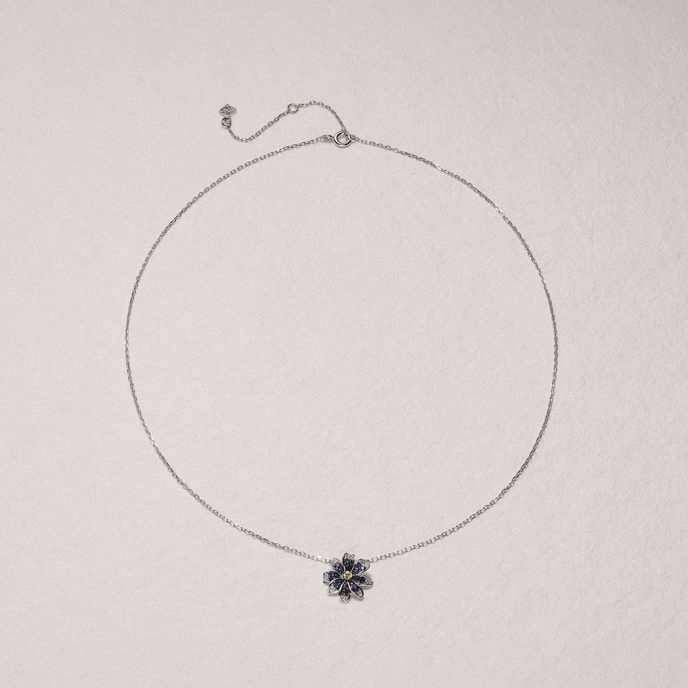Stellato 0.46ct Lab Yellow and Blue Sapphire Flower Pendant Necklace in Sterling Silver