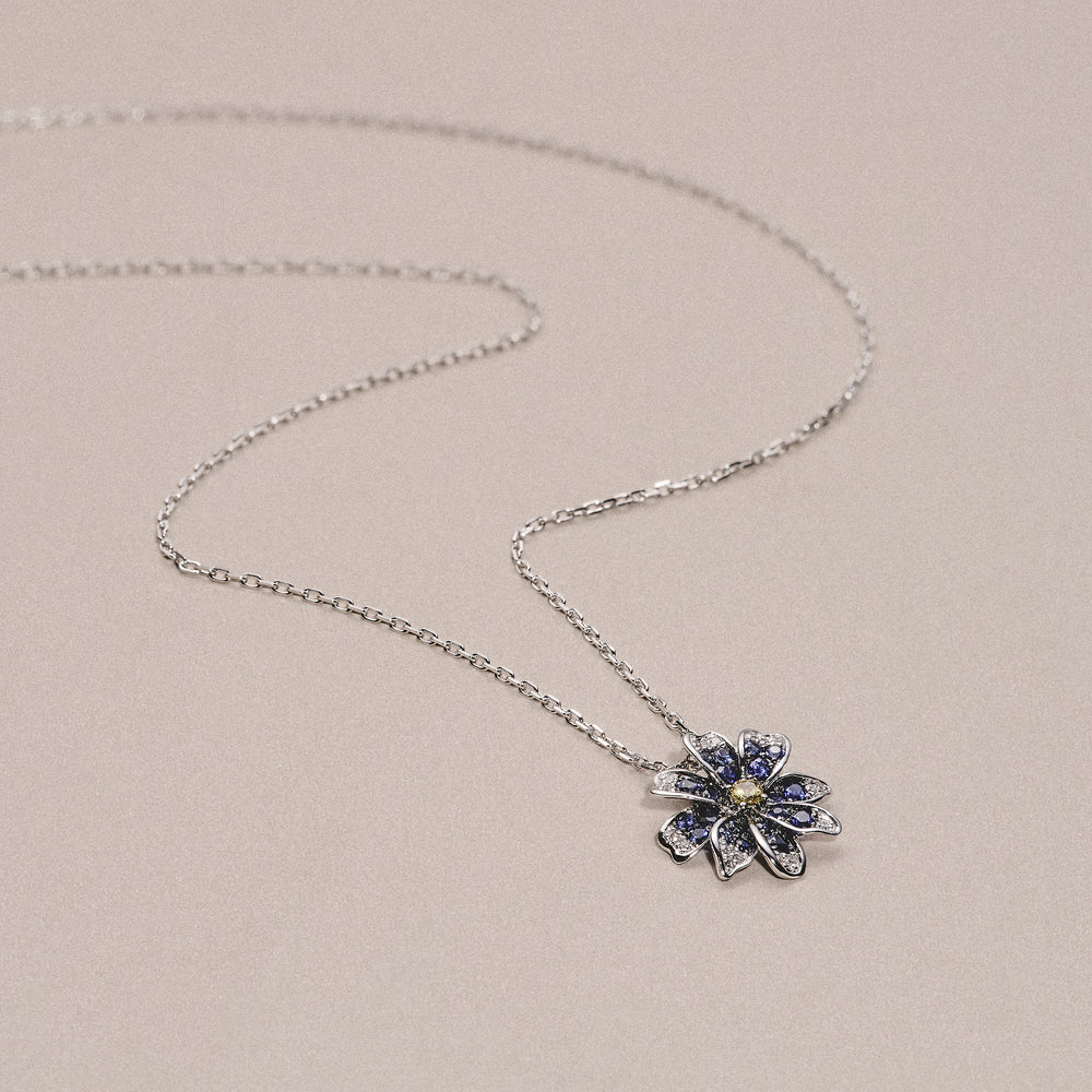 Stellato 0.46ct Lab Yellow and Blue Sapphire Flower Pendant Necklace in Sterling Silver