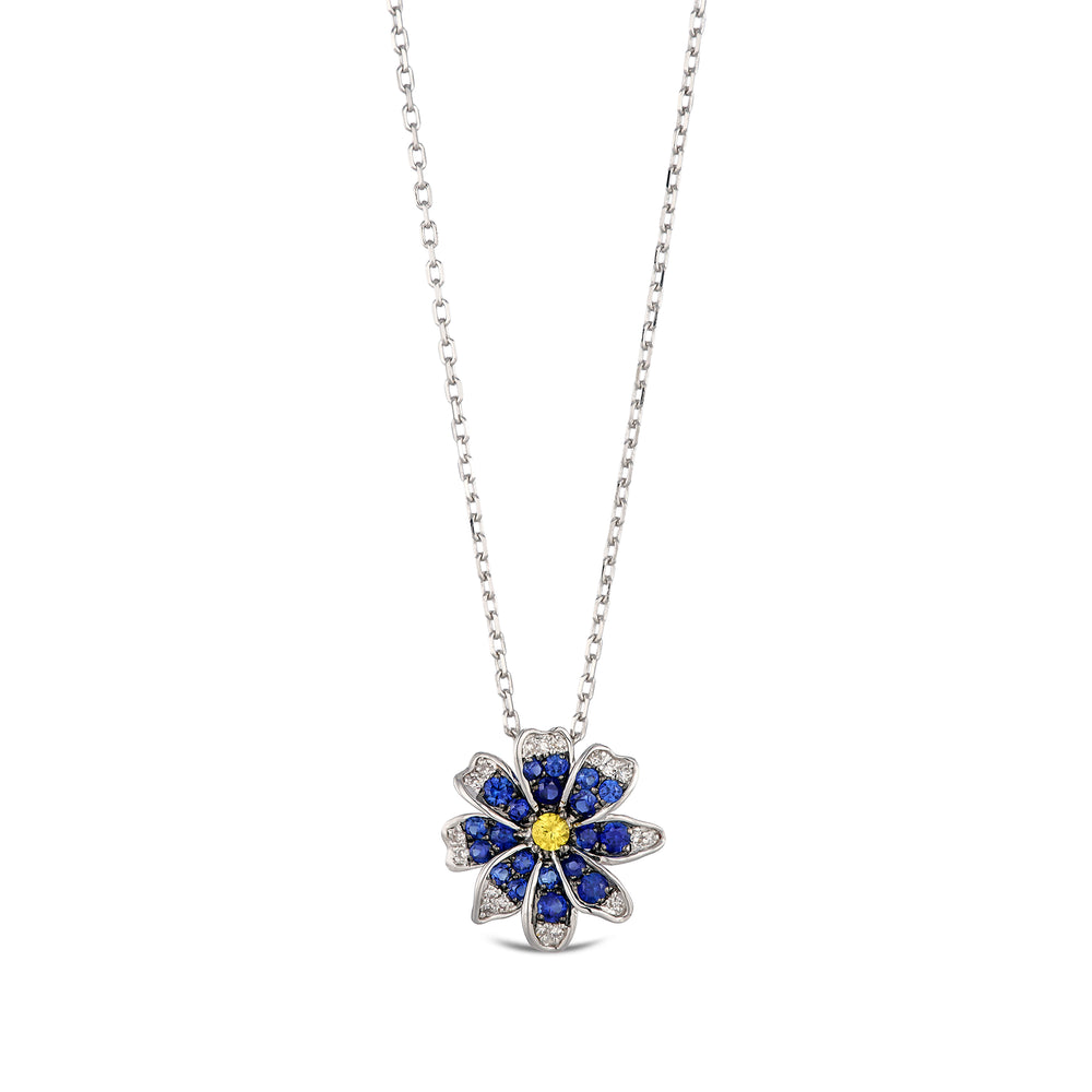 Stellato 0.46ct Lab Yellow and Blue Sapphire Flower Pendant Necklace in Sterling Silver
