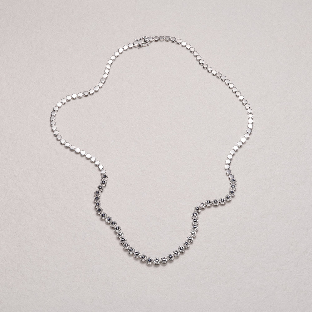 Stellato 1.25ct Round Cut Lab Sapphire Halo Tennis Necklace in Sterling Silver
