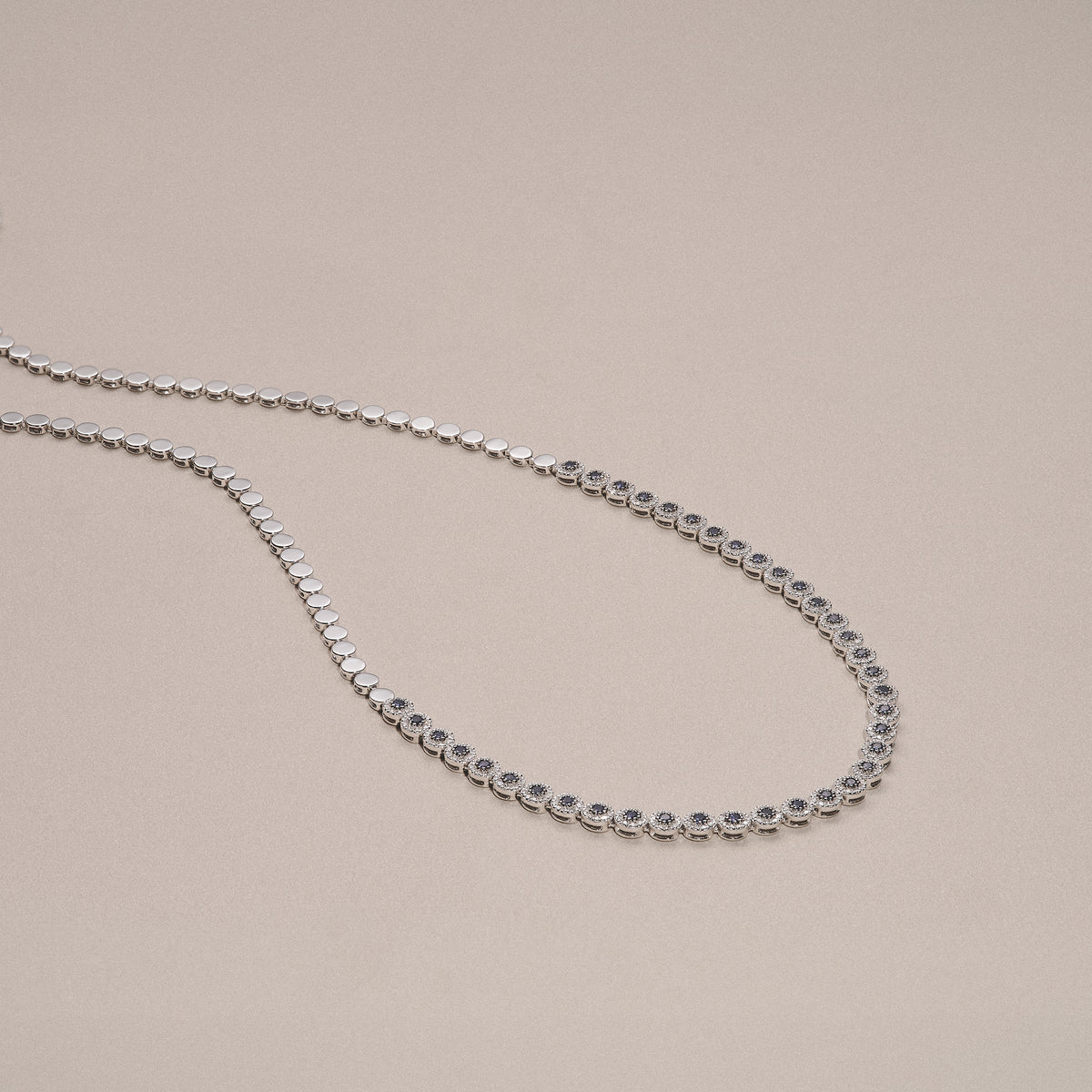 Stellato 1.25ct Round Cut Lab Sapphire Halo Tennis Necklace in Sterling Silver