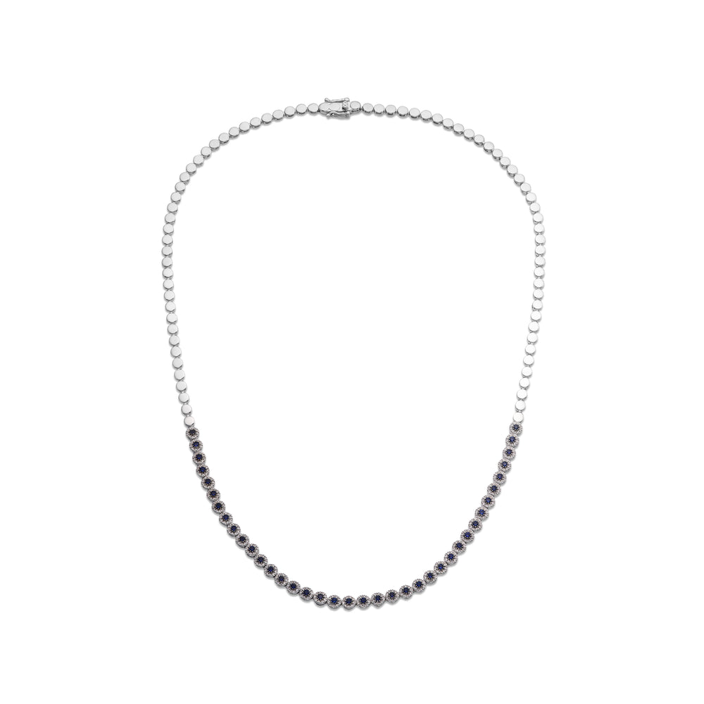 Stellato 1.25ct Round Cut Lab Sapphire Halo Tennis Necklace in Sterling Silver