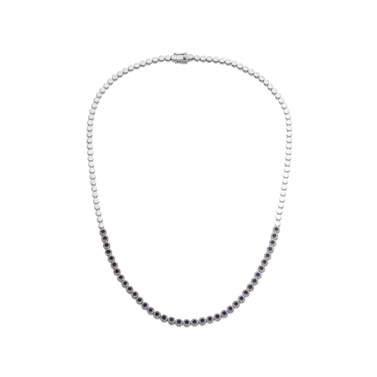 Stellato 1.25ct Round Cut Lab Sapphire Halo Tennis Necklace in Sterling Silver
