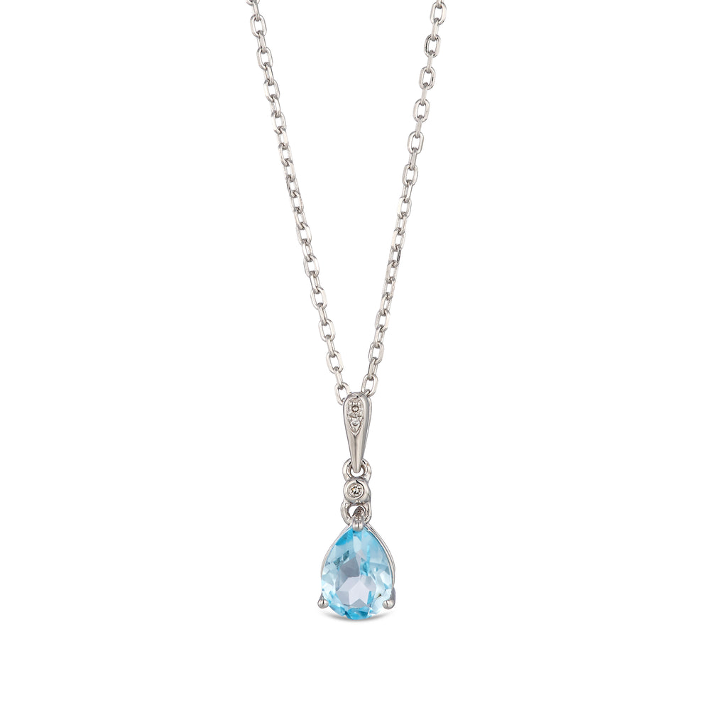 Stellato 0.85ct Pear Cut Blue Topaz and Lab Diamond Pendant Necklace in Sterling Silver