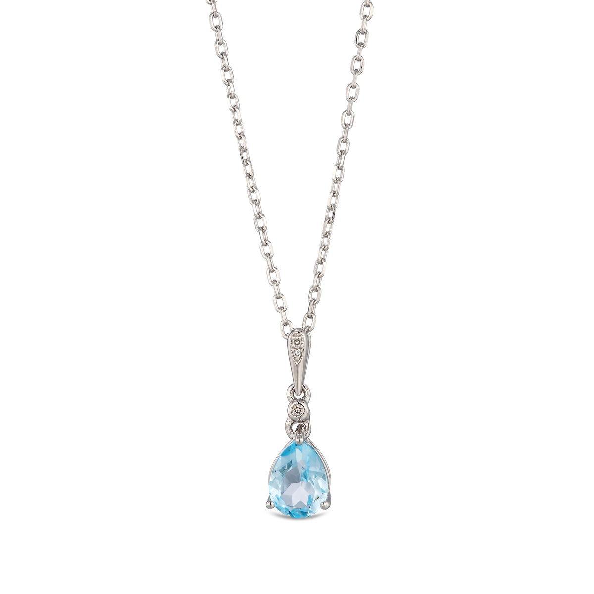 Stellato 0.85ct Pear Cut Blue Topaz and Lab Diamond Pendant Necklace in Sterling Silver