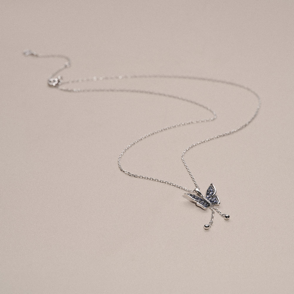 Stellato 0.50ct Lab Sapphire Butterfly Pendant Necklace in Sterling Silver