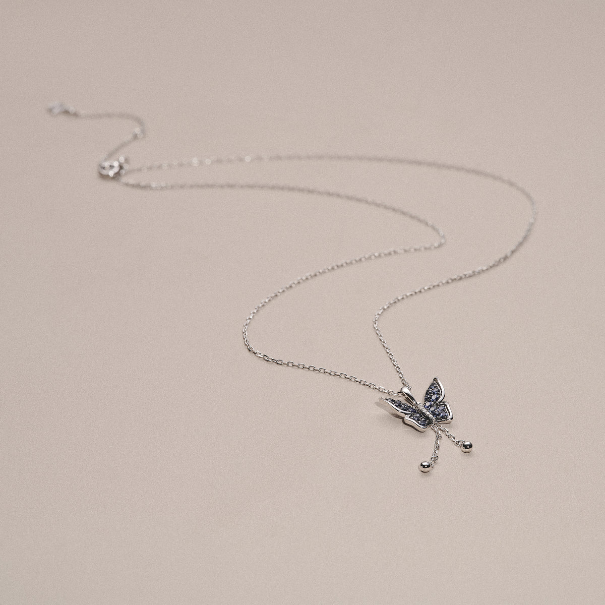 Stellato 0.50ct Lab Sapphire Butterfly Pendant Necklace in Sterling Silver