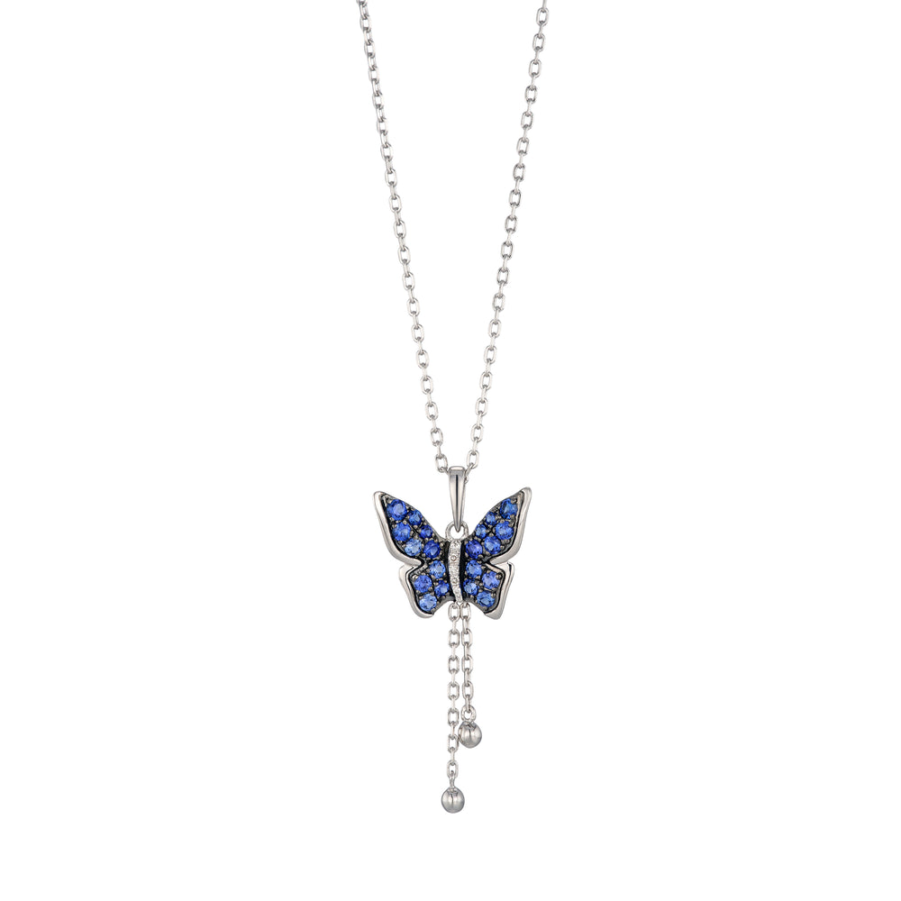 Stellato 0.50ct Lab Sapphire Butterfly Pendant Necklace in Sterling Silver
