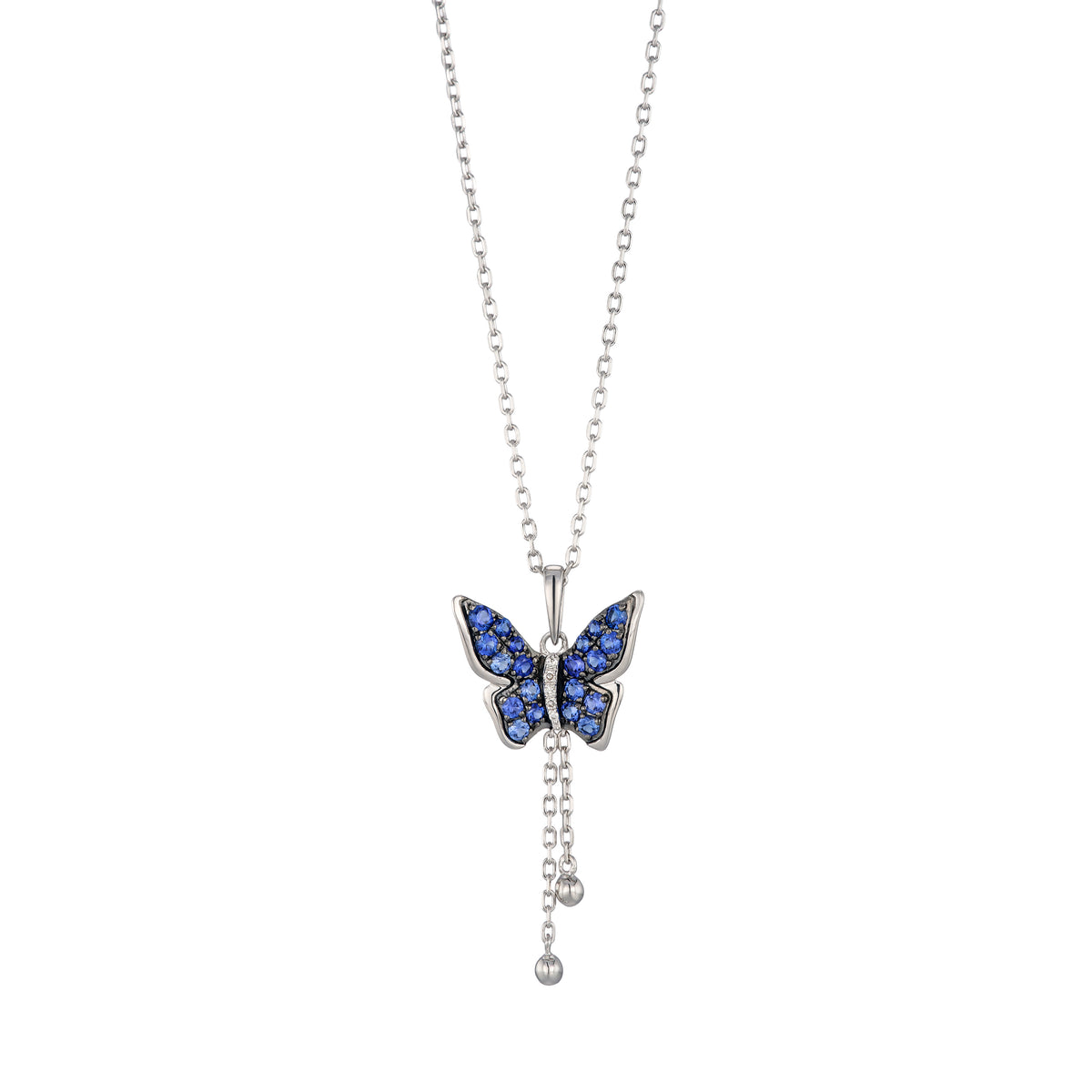 Stellato 0.50ct Lab Sapphire Butterfly Pendant Necklace in Sterling Silver