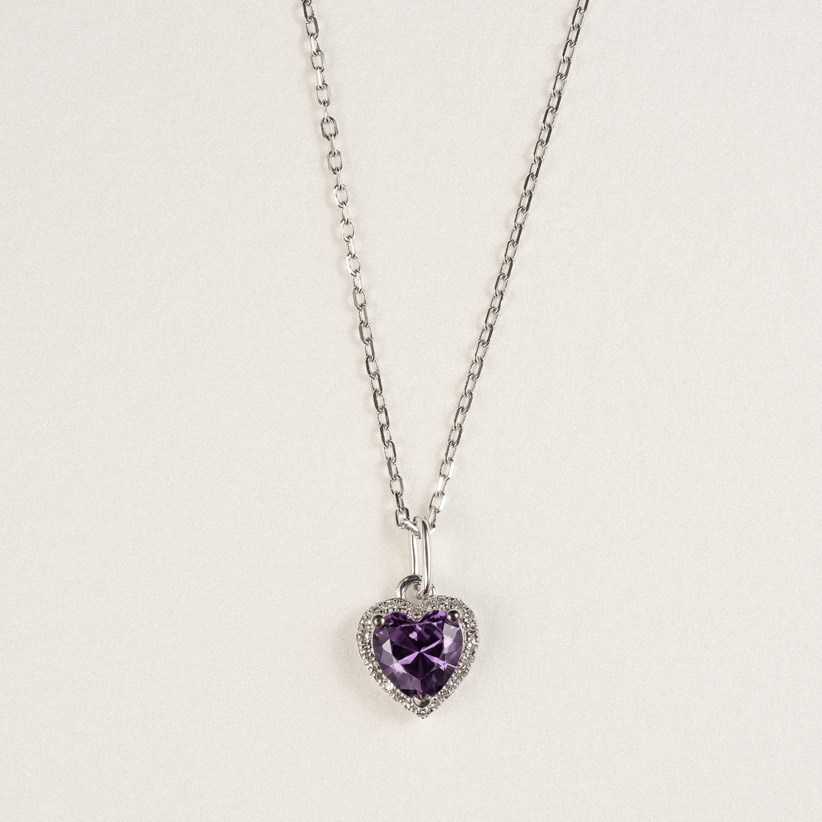 Stellato 0.78ct Heart Cut Lab Amethyst Halo Pendant Necklace in Sterling Silver