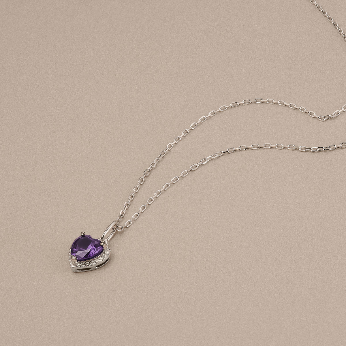 Stellato 0.78ct Heart Cut Lab Amethyst Halo Pendant Necklace in Sterling Silver