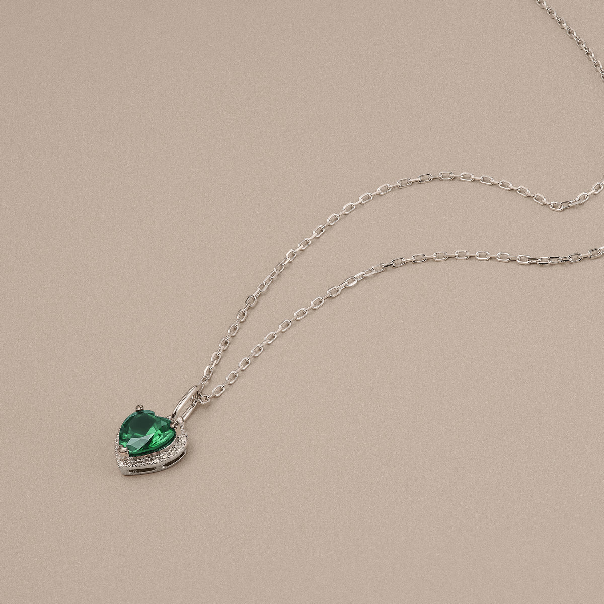 Stellato 0.70ct Heart Cut Lab Emerald Halo Pendant Necklace in Sterling Silver
