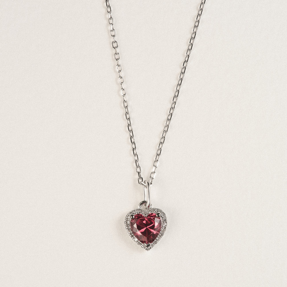 Stellato 0.95ct Heart Cut Lab Ruby Halo Pendant Necklace in Sterling Silver