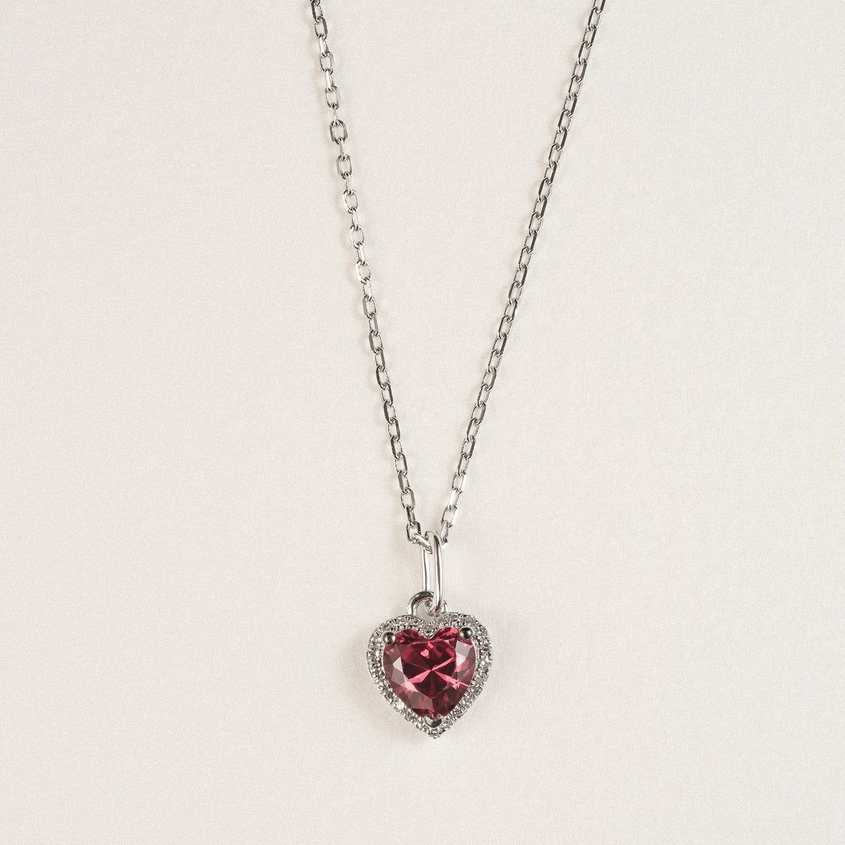 Stellato 0.95ct Heart Cut Lab Ruby Halo Pendant Necklace in Sterling Silver