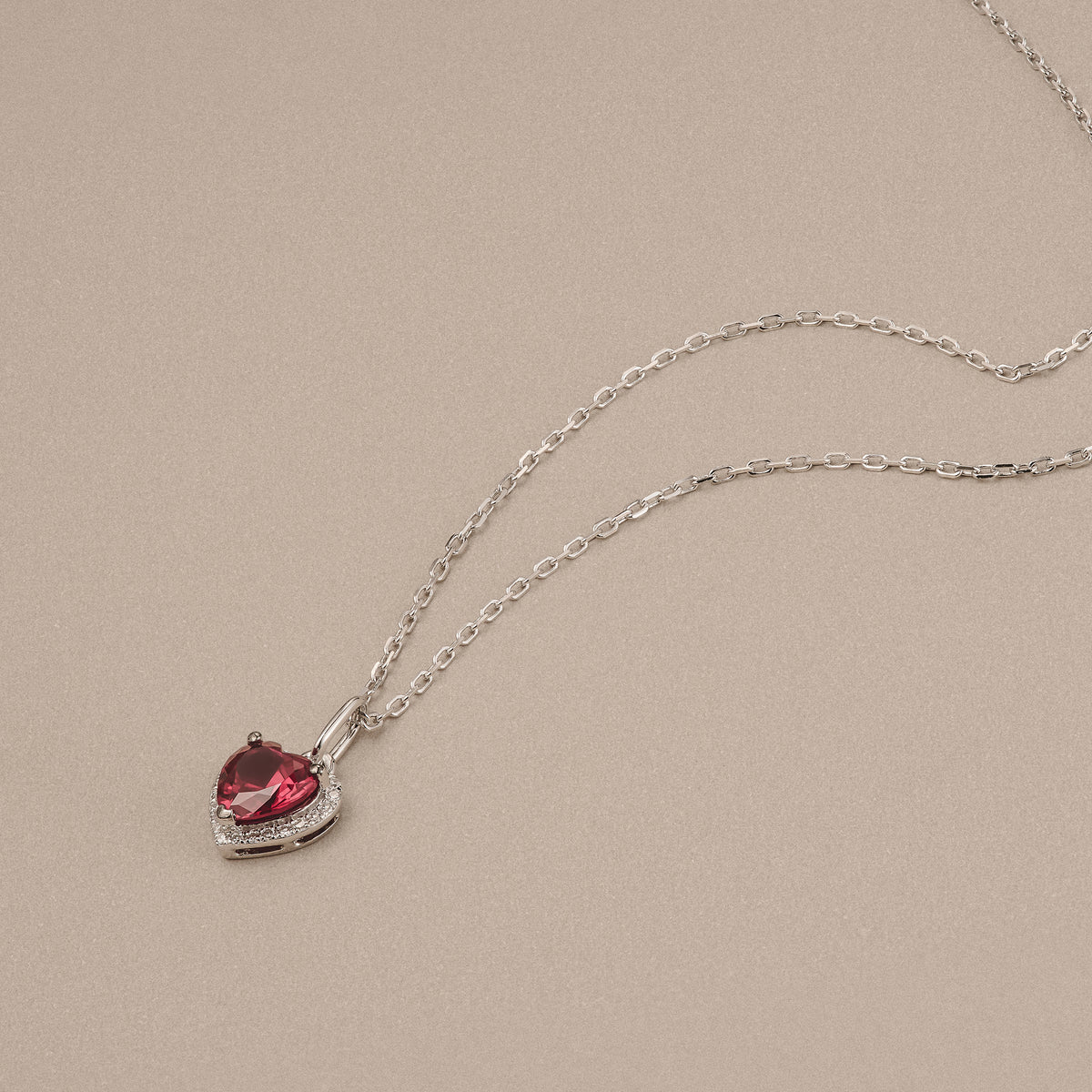 Stellato 0.95ct Heart Cut Lab Ruby Halo Pendant Necklace in Sterling Silver