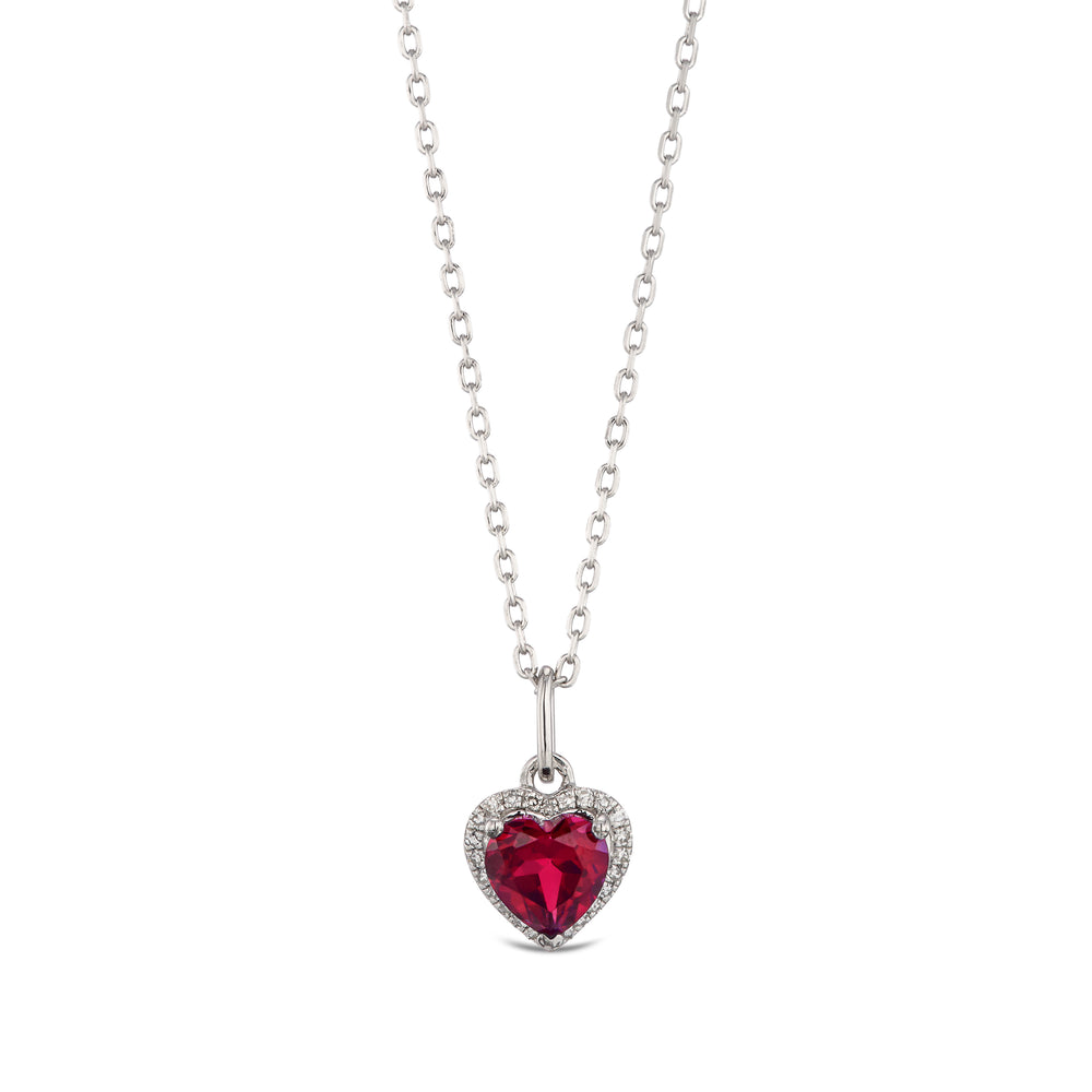 Stellato 0.95ct Heart Cut Lab Ruby Halo Pendant Necklace in Sterling Silver