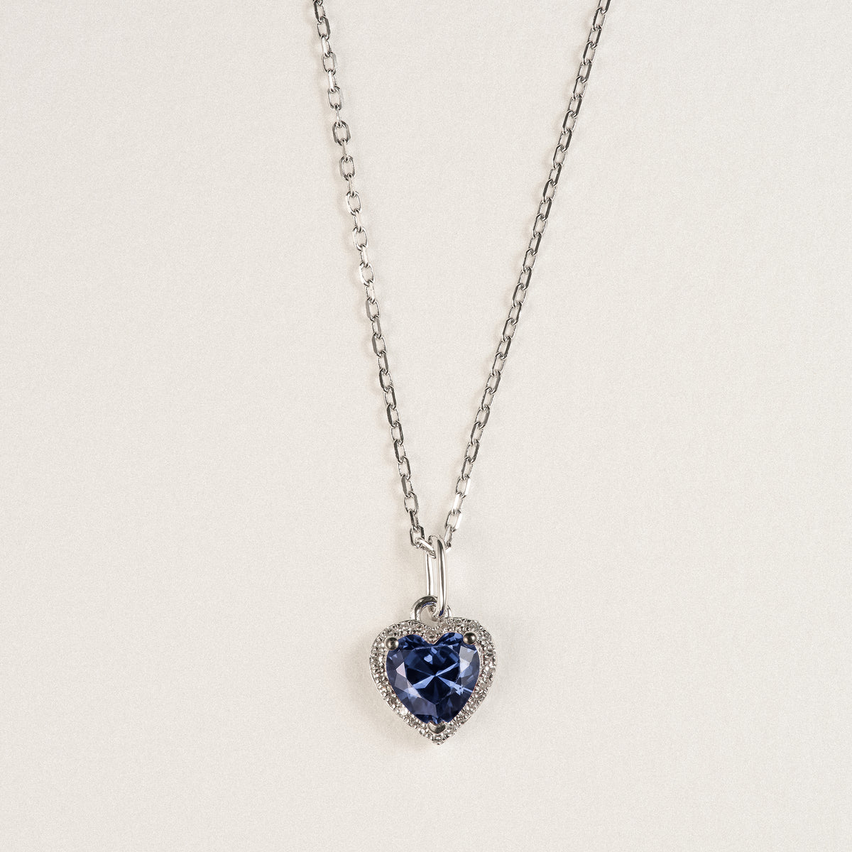 Stellato 1.00ct Heart Cut Lab Sapphire Halo Pendant Necklace in Sterling Silver