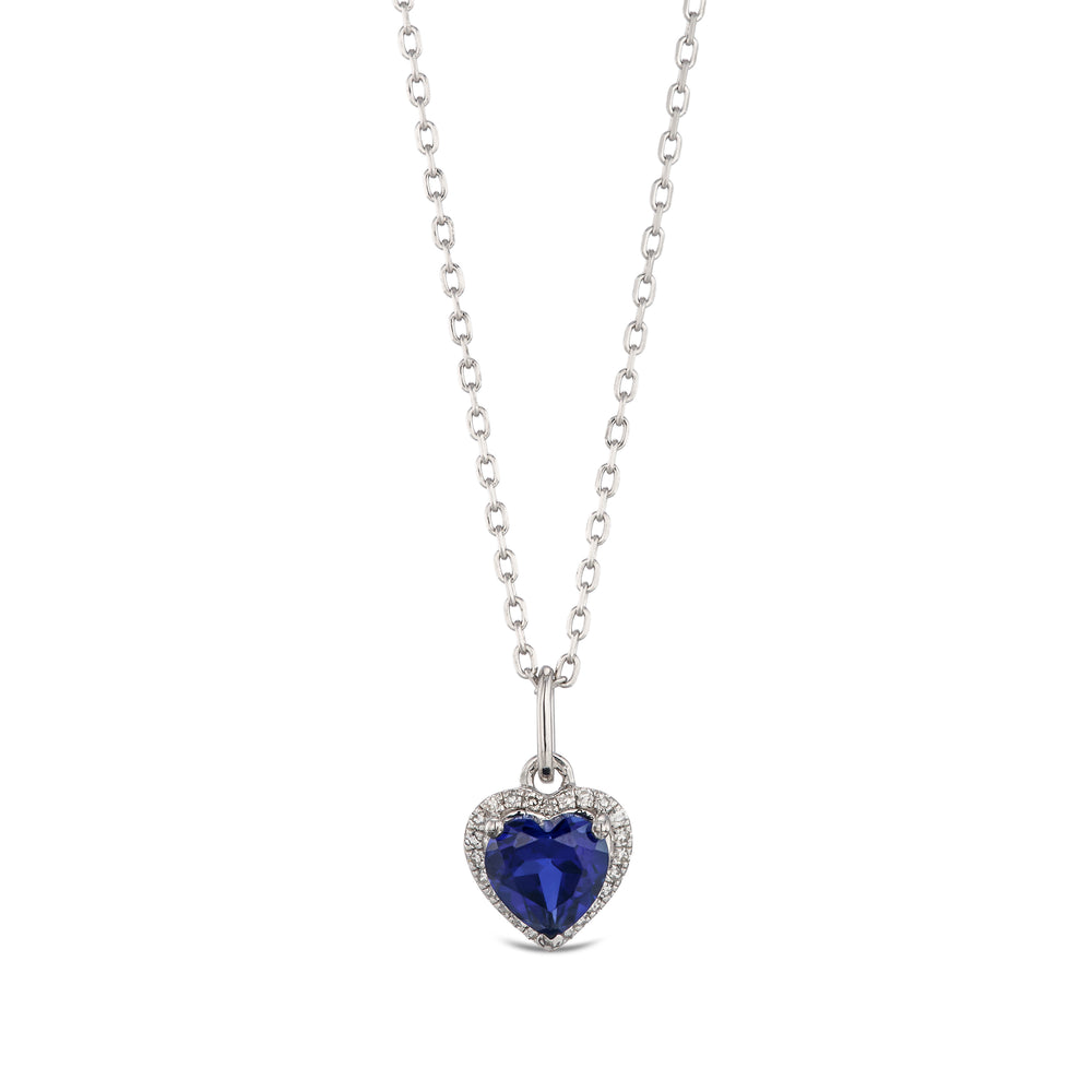 Stellato 1.00ct Heart Cut Lab Sapphire Halo Pendant Necklace in Sterling Silver
