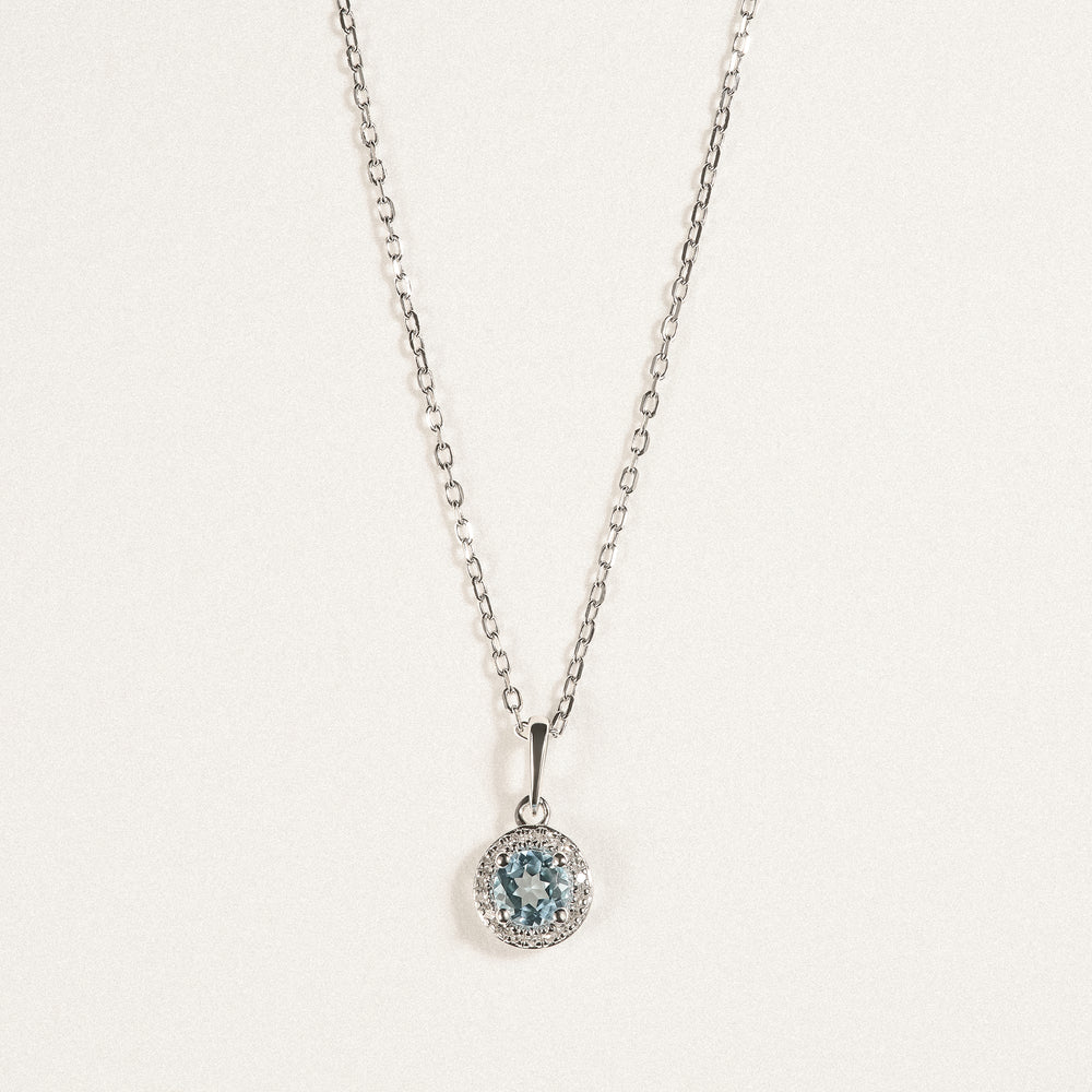 Stellato 0.40ct Round Cut Blue Topaz and Lab Diamond Halo Pendant Necklace in Sterling Silver