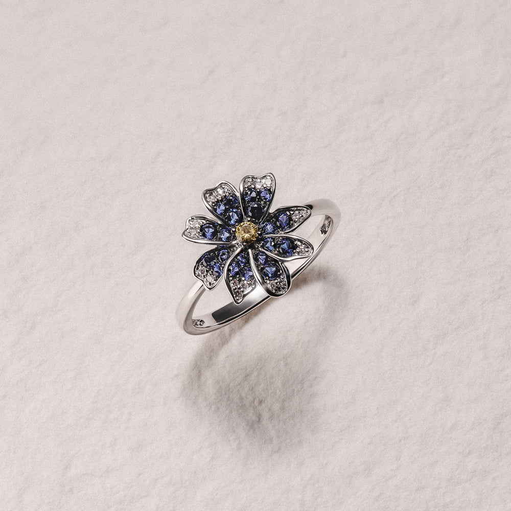 Stellato 0.47ct Lab Yellow and Blue Sapphire Flower Ring in Sterling Silver