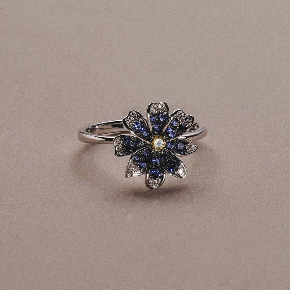 Stellato 0.47ct Lab Yellow and Blue Sapphire Flower Ring in Sterling Silver