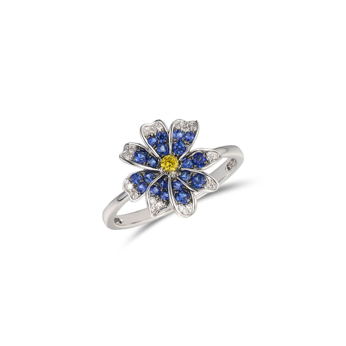 Stellato 0.47ct Lab Yellow and Blue Sapphire Flower Ring in Sterling Silver