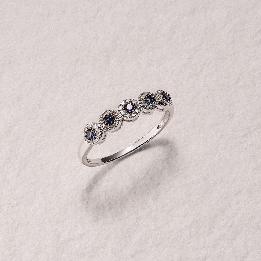 Stellato 0.20ct Round Cut Lab Sapphire Halo Half Eternity Ring in Sterling Silver