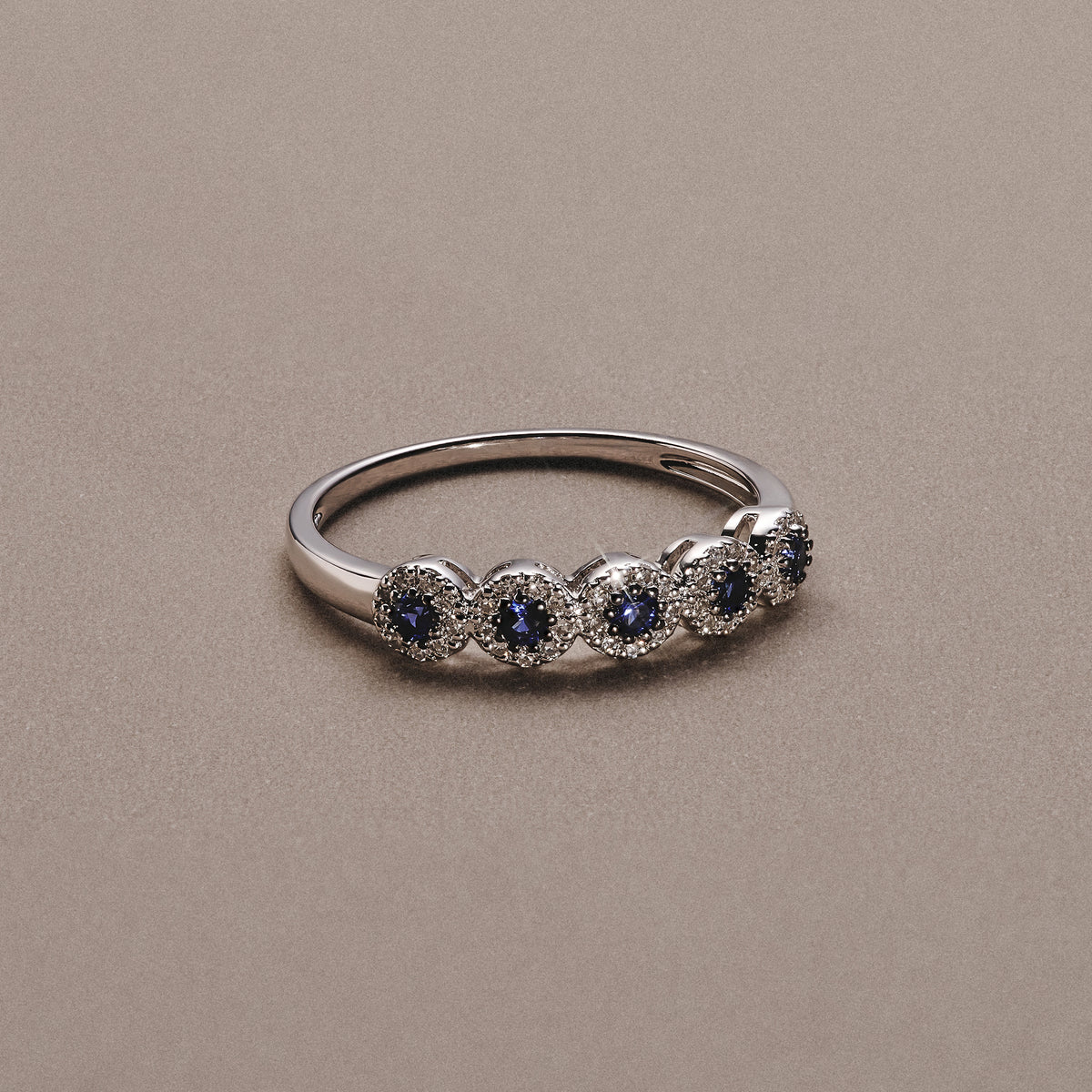 Stellato 0.20ct Round Cut Lab Sapphire Halo Half Eternity Ring in Sterling Silver