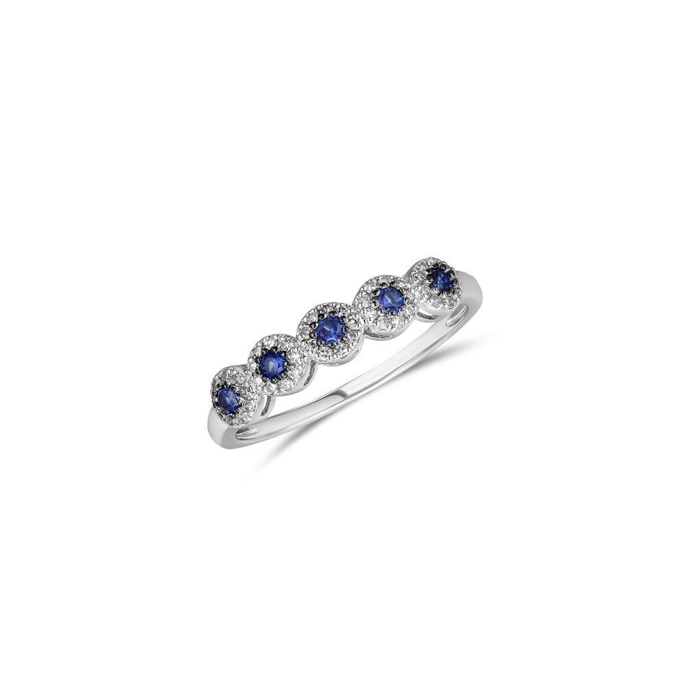 Stellato 0.20ct Round Cut Lab Sapphire Halo Half Eternity Ring in Sterling Silver