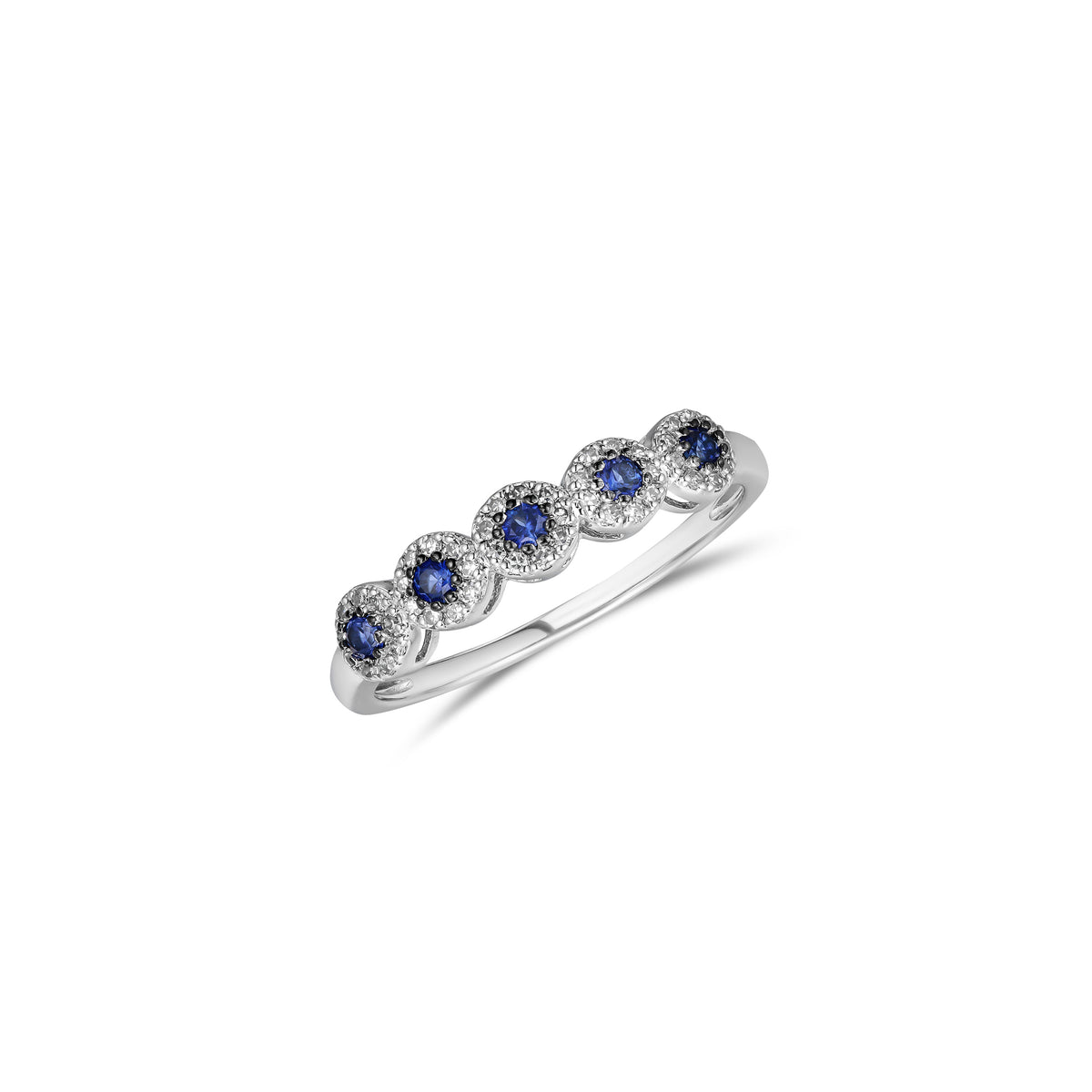 Stellato 0.20ct Round Cut Lab Sapphire Halo Half Eternity Ring in Sterling Silver