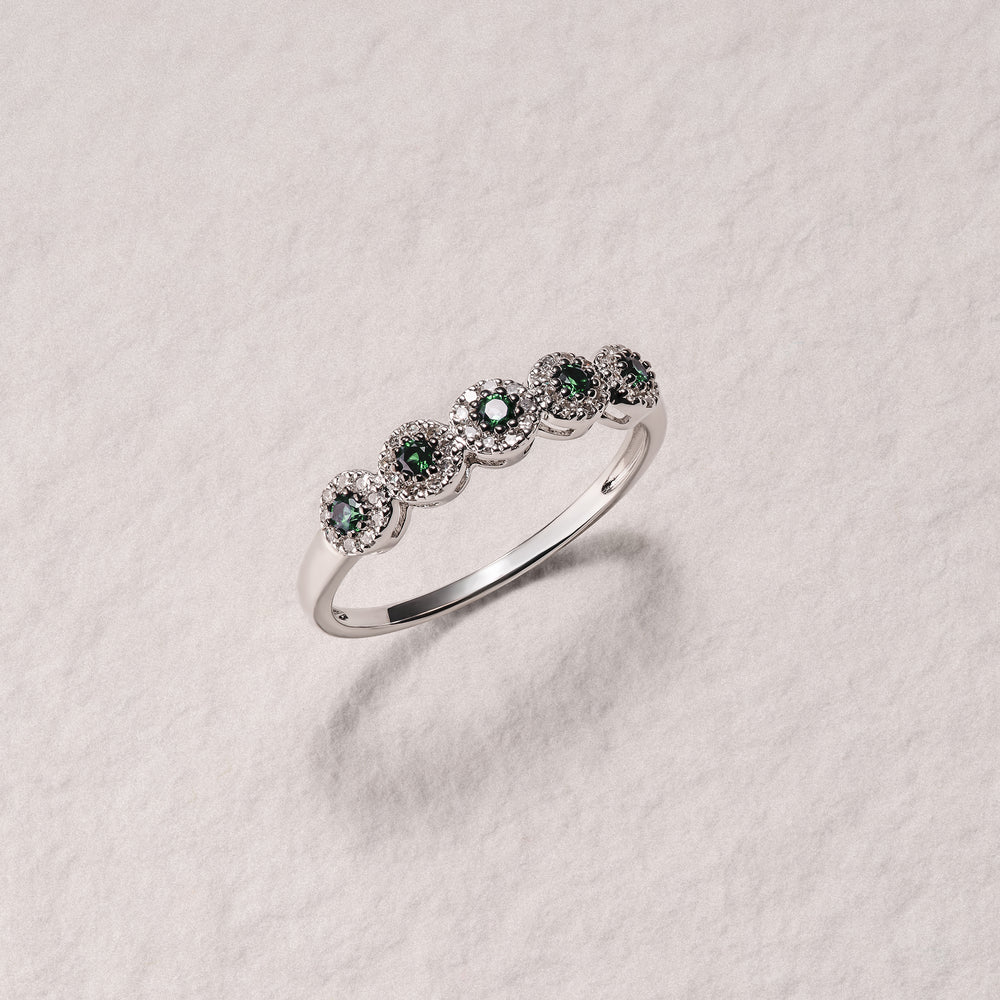 Stellato 0.14ct Round Cut Lab Emerald Halo Half Eternity Ring in Sterling Silver