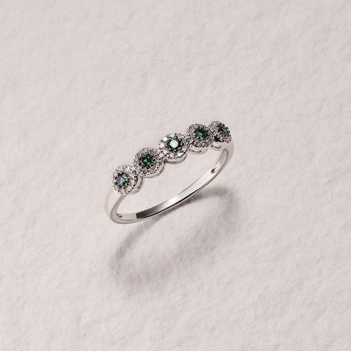 Stellato 0.14ct Round Cut Lab Emerald Halo Half Eternity Ring in Sterling Silver