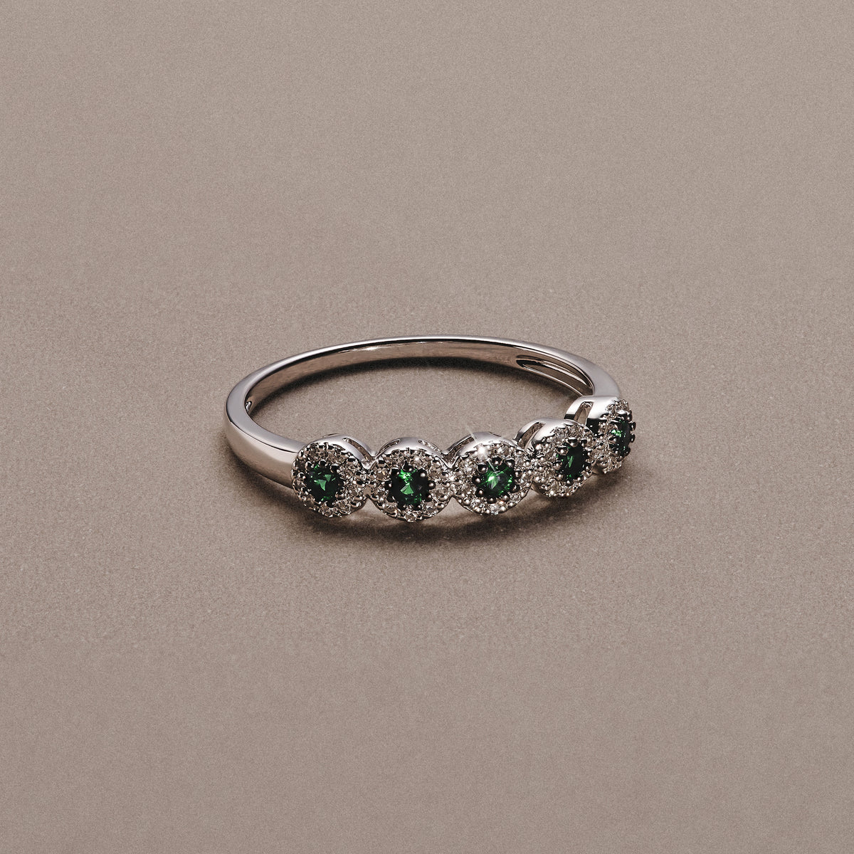 Stellato 0.14ct Round Cut Lab Emerald Halo Half Eternity Ring in Sterling Silver