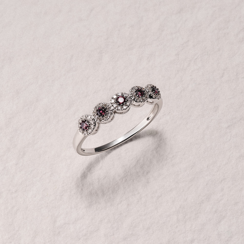 Stellato 0.20ct Round Cut Lab Ruby Halo Half Eternity Ring in Sterling Silver