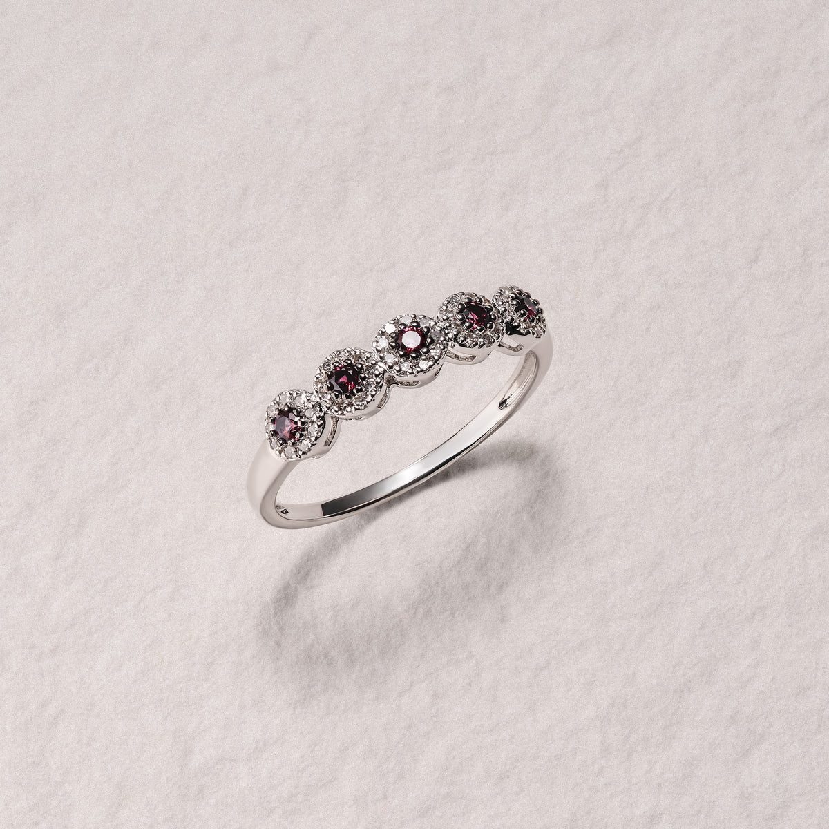 Stellato 0.20ct Round Cut Lab Ruby Halo Half Eternity Ring in Sterling Silver
