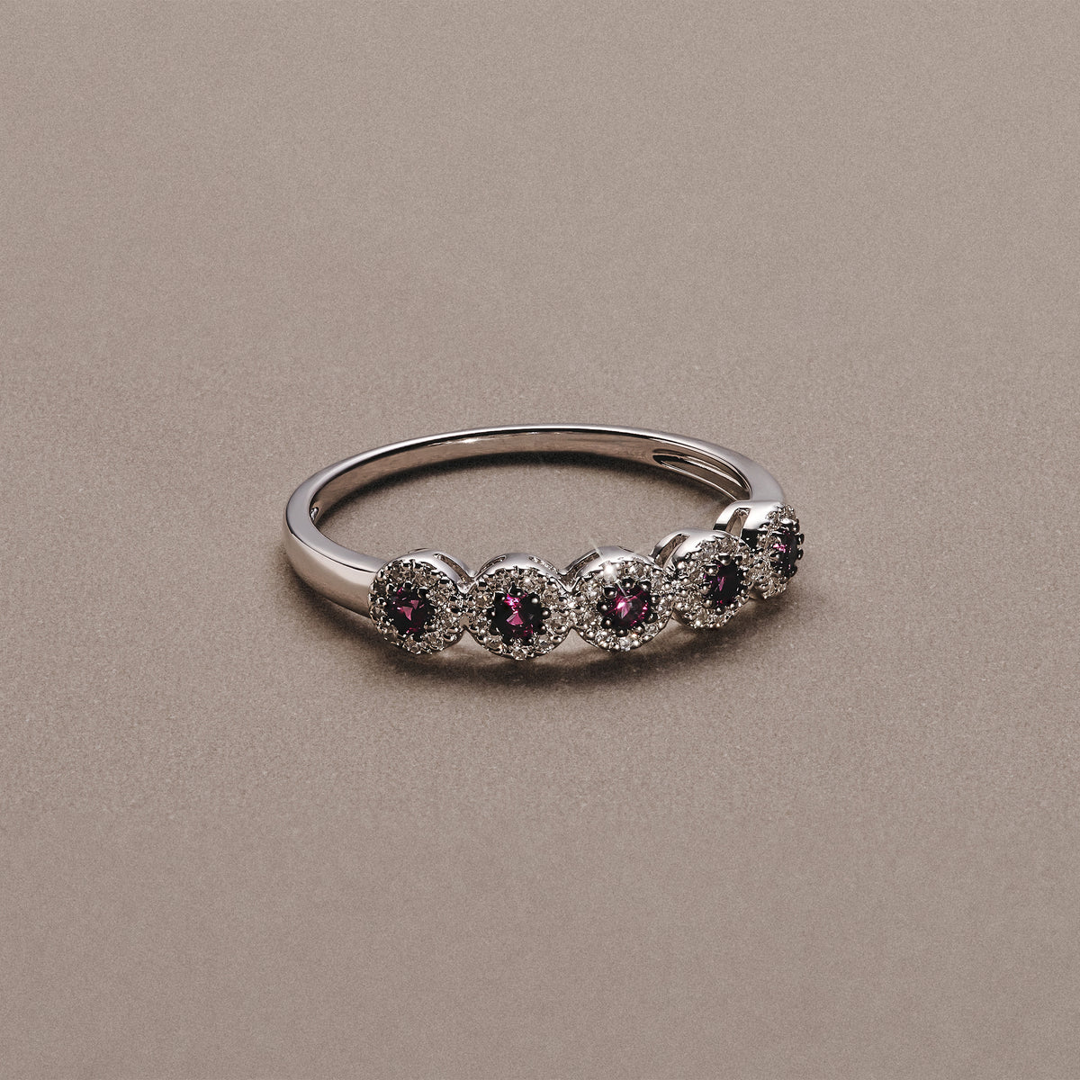 Stellato 0.20ct Round Cut Lab Ruby Halo Half Eternity Ring in Sterling Silver