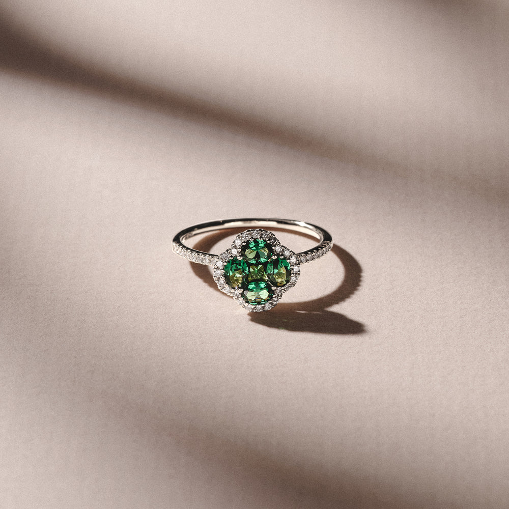 Alegria 0.75ct Lab Emerald Halo Ring in Sterling Silver