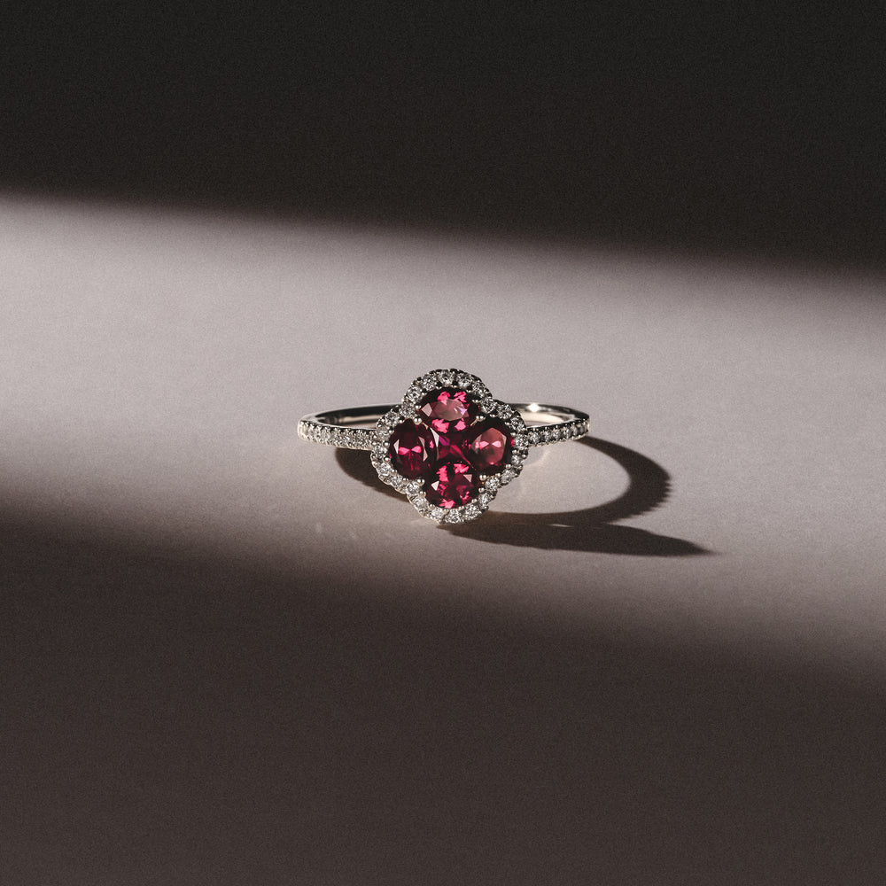 Alegria 0.85ct Lab Ruby Halo Ring in Sterling Silver