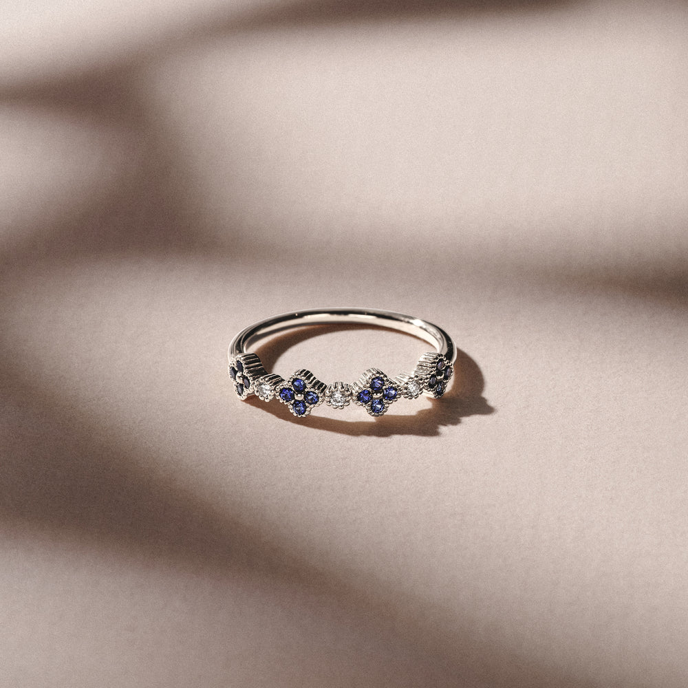 Alegria 0.25ct Lab Sapphire 4 Clover Ring in Sterling Silver