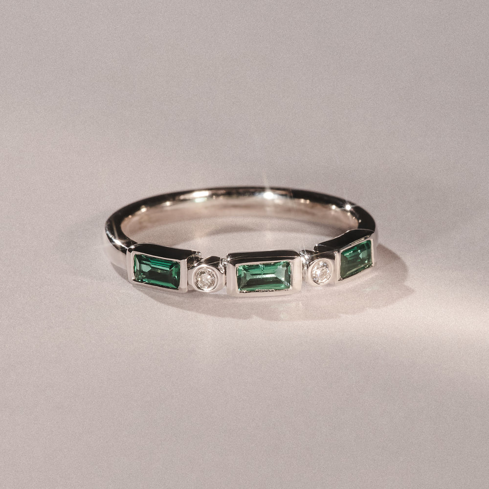 Forme 0.37ct Baguette Cut Lab Emerald 5 Stone Ring in Sterling Silver