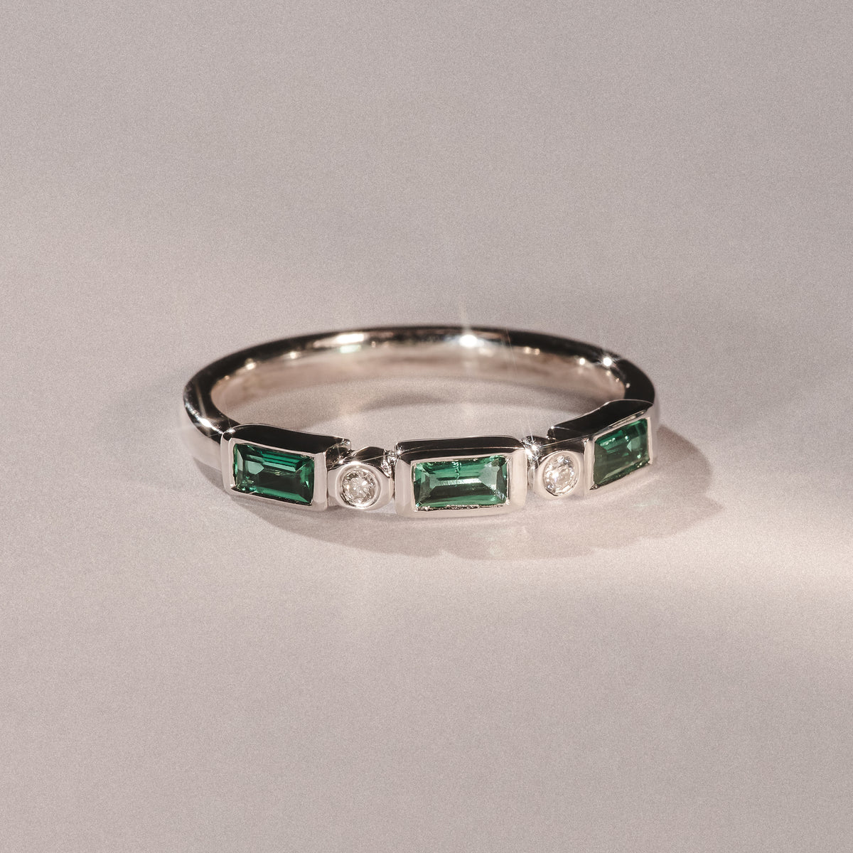 Forme 0.37ct Baguette Cut Lab Emerald 5 Stone Ring in Sterling Silver