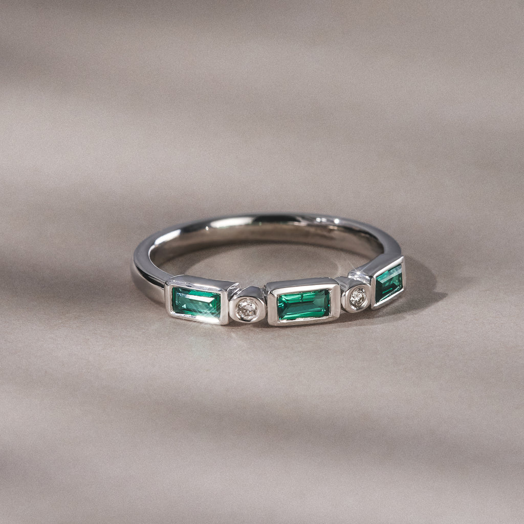 Forme 0.37ct Baguette Cut Lab Emerald 5 Stone Ring in Sterling Silver